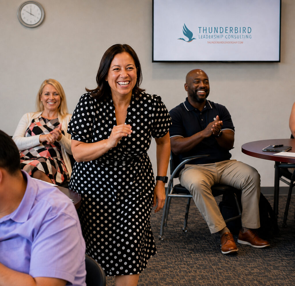 Participants in a leadership workshop during a facilitated group discussion.
